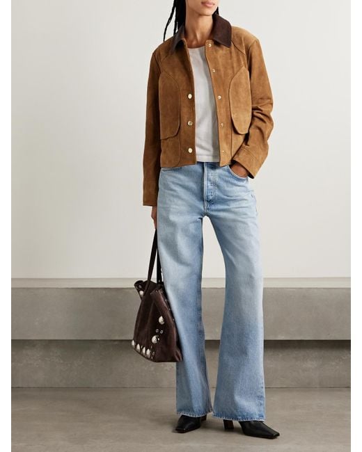 Veronica Beard Brown Walters Leather-Trimmed Suede Jacket