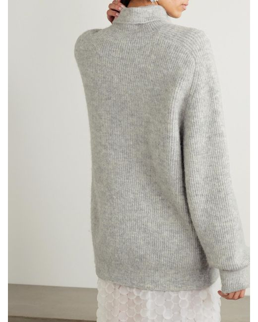 ROTATE BIRGER CHRISTENSEN Gray Appliquéd Merino Wool-Blend Turtleneck Sweater