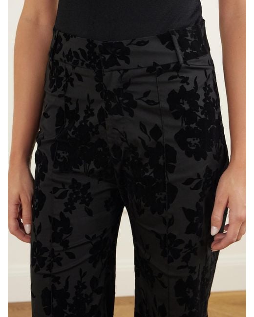 D'Estree Black Yoshitomo Flocked Straight-Leg Pants