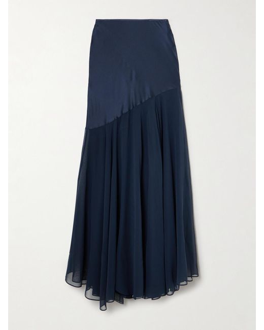 Jupe Longue Asymétrique En Satin De Soie Et En Georgette Sinead TOVE en coloris Blue
