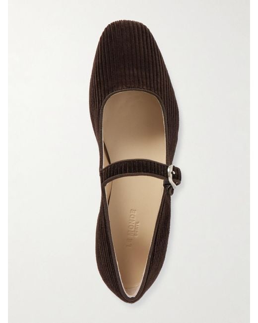 Le Monde Beryl White Grosgrain-Trimmed Corduroy Mary Jane Ballet Flats