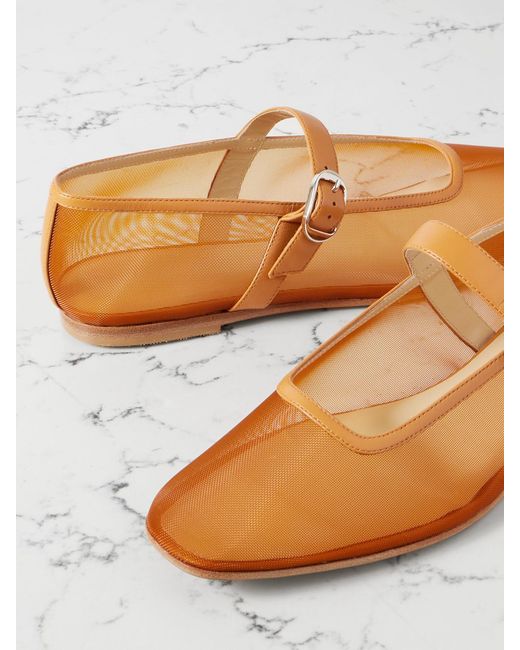 Le Monde Beryl Brown Patent Leather-Trimmed Mesh Mary Jane Ballet Flats