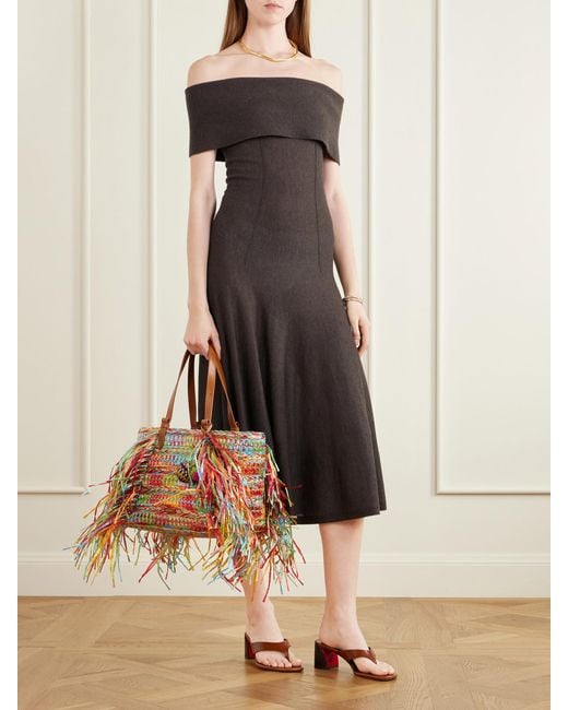 Aquazzura Multicolor Trancoso Fringed Embellished Leather-Trimmed Woven Raffia Tote