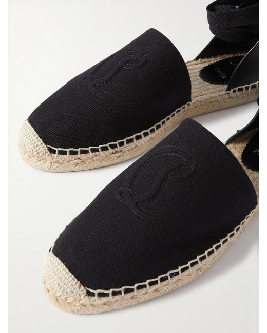 Christian Louboutin Black Nanou Lace Espadrilles Aus Canvas Mit Lederbesatz