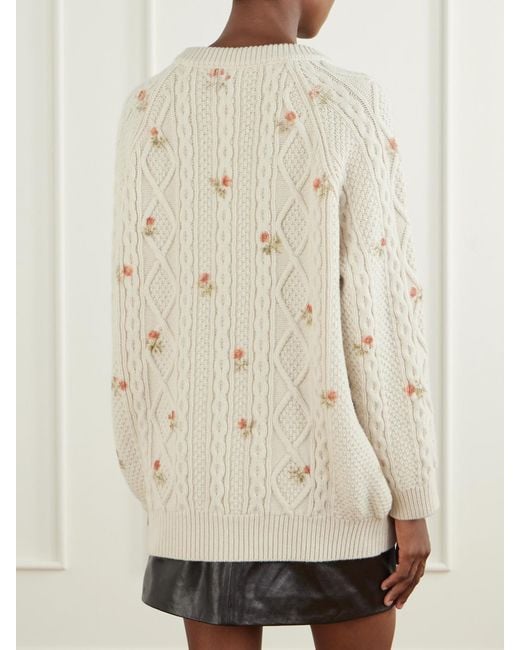Magda Butrym Natural Floral-Print Cable-Knit Wool And Cashmere-Blend Sweater