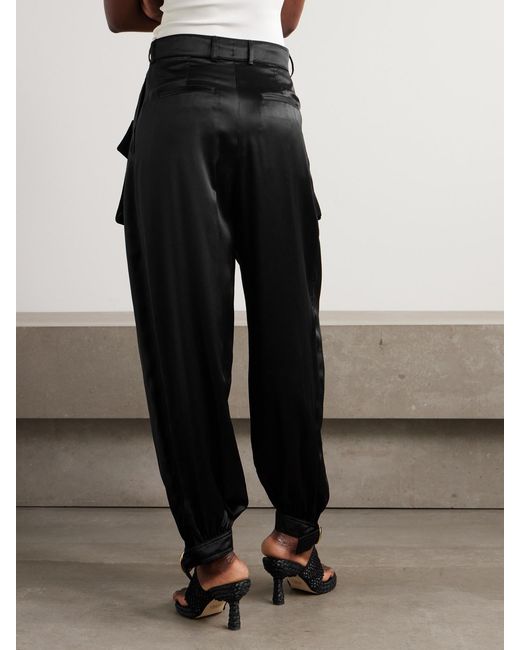 Chloé Black Embellished Pleated Silk-Satin Tapered Pants