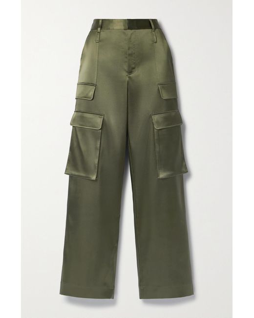 FRAME Straightleg Satin Cargo Pants in Green Lyst