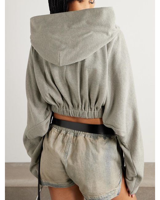Rick Owens Gray Cropped Cotton-Blend Jersey Hoodie