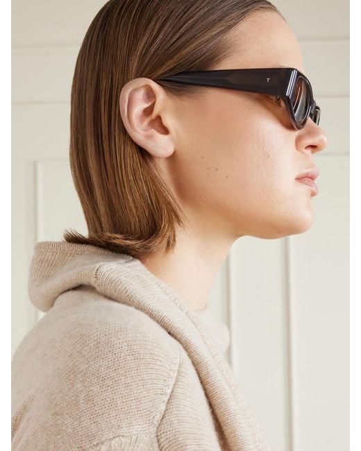 THISTLES Brown The Suede Square-Frame Acetate Sunglasses