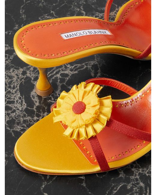 Manolo Blahnik Multicolor Paliss 50 Appliquéd Grosgrain Mules