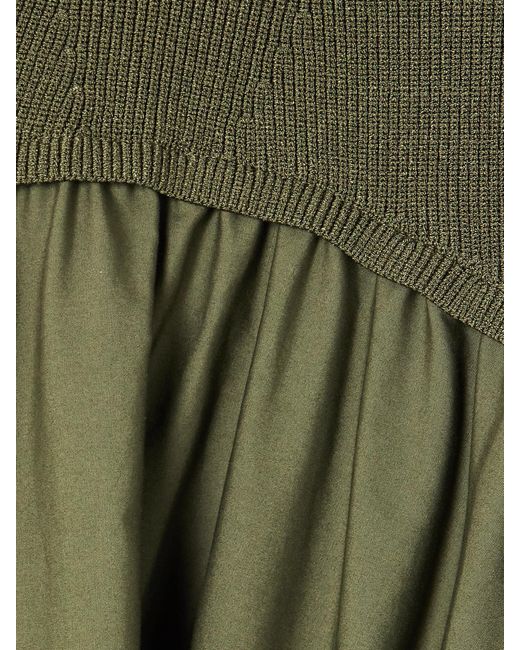 Jonathan Simkhai Green Ovie Pleated Ribbed-Knit Trimmed Cotton-Poplin Midi Skirt