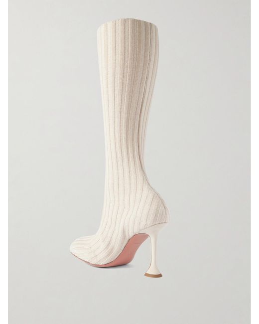 AMINA MUADDI White Veneda Ribbed Stretch-Knit Knee Boots