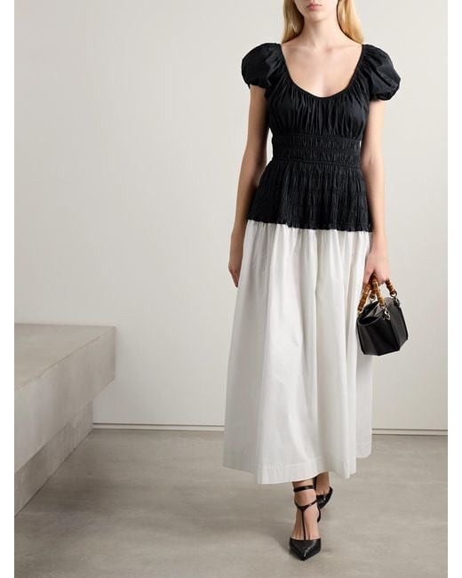 Doen White Enya Two-Tone Ruched Organic Cotton-Poplin Midi Dress