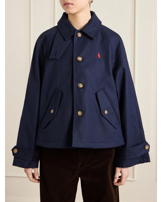 Polo Ralph Lauren Blue Embroidered Cotton-Gabardine Jacket