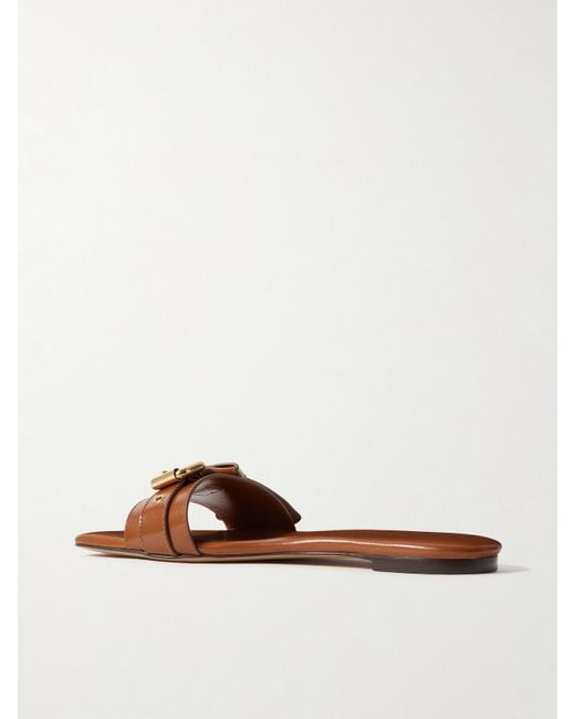 Chloé Natural Mae Buckle-Embellished Leather Slides