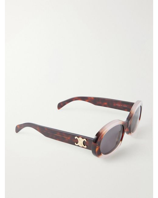 Céline Red Triomphe Oval-Frame Tortoiseshell Acetate Sunglasses