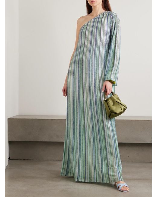 Missoni One-Shoulder Sequin-Trimmed Striped Crochet-Knit Maxi Dress in Blue  | Lyst UK