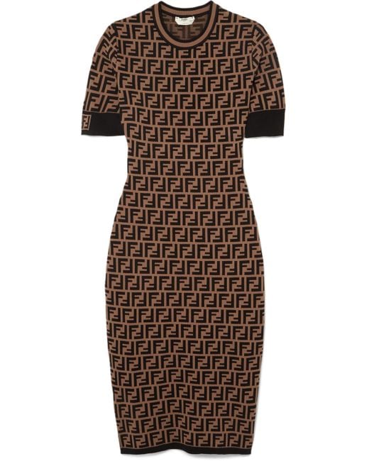Fendi Brown Ff Logo Print Fitted Dress