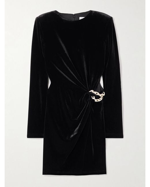 Self-Portrait Black Embellished Velvet Mini Dress
