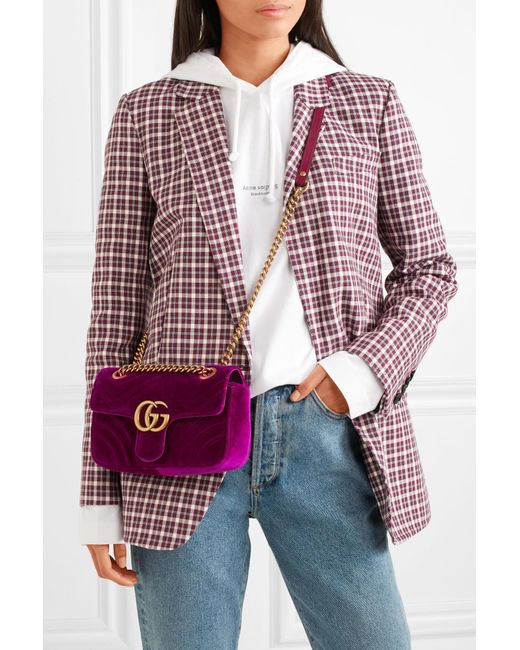 Gucci Gg Marmont Mini Quilted Velvet Shoulder Bag in Magenta (Purple) | Lyst