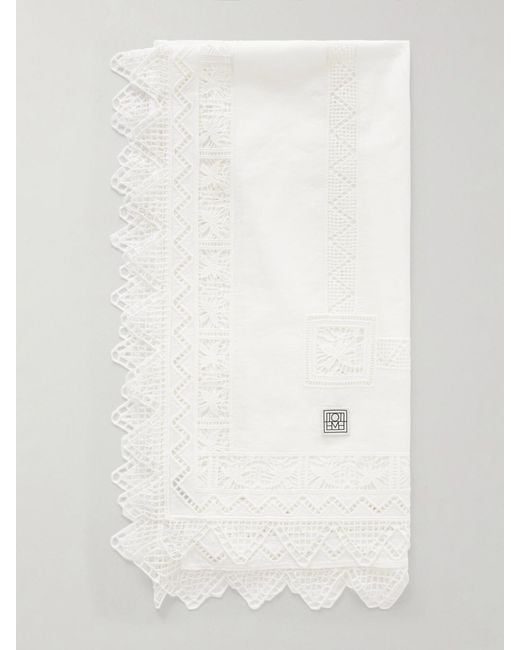 Totême  White Lace-Trimmed Cotton-Voile Scarf