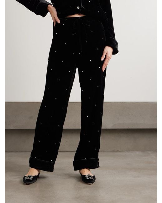 Olivia Von Halle Black Coco Crystal-Embellished Velvet Pajama Set