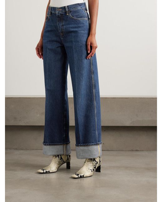 FRAME Blue The Cuffed Wide Mid-Rise Wide-Leg Jeans