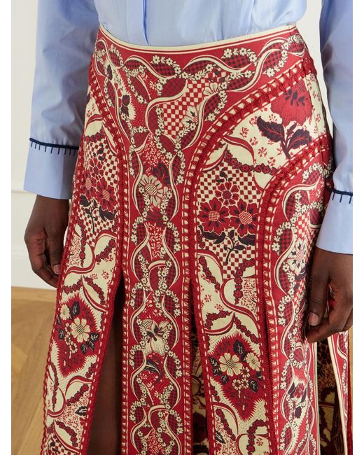 ALÉMAIS Red Kenny Floral-Print Crepe Maxi Skirt