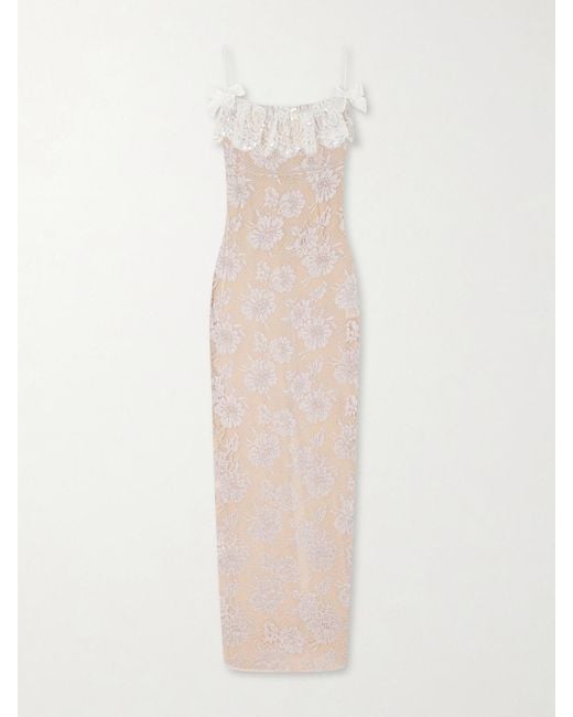 Alessandra Rich White Bow-Detail Lace And Sequins-Embroidered Gown