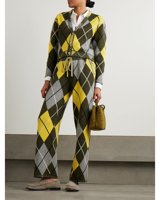 The Elder Statesman Yellow Argyle Cashmere-Jacquard Straight-Leg Track Pants