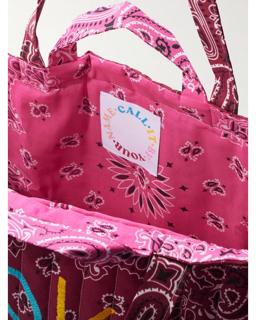 Call it By Your Name Cabas Maxi Embroidered Quilted Printed Cotton Tote Bag
