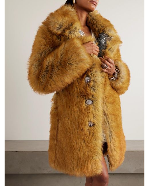 Rabanne Brown Oversized Embellished Plush Coat