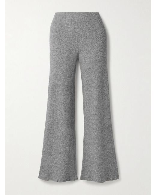 The Elder Statesman Gray Delicash Ribbed Cashmere And Silk-Blend Wide-Leg Pants