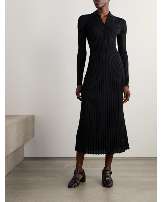 Gabriela Hearst Black Ardor Midikleid Aus Einer Gerippten Kaschmir-Seidenmischung