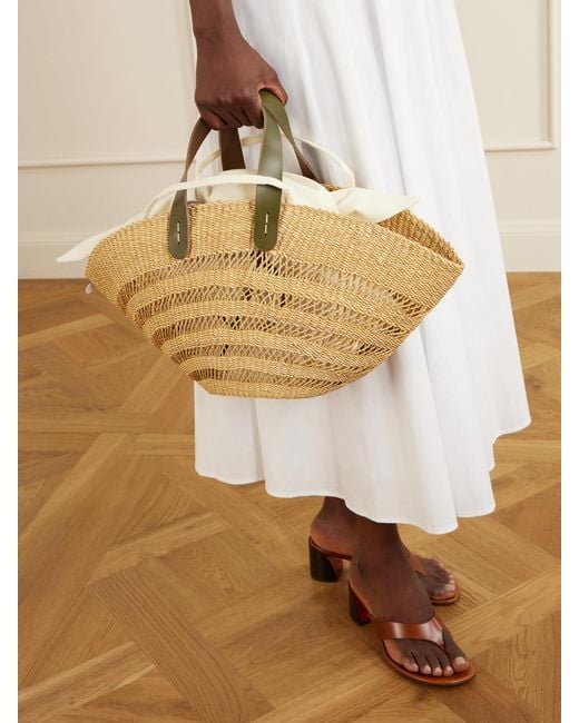 Muuñ Natural Chantelle Leather-Trimmed Raffia Tote