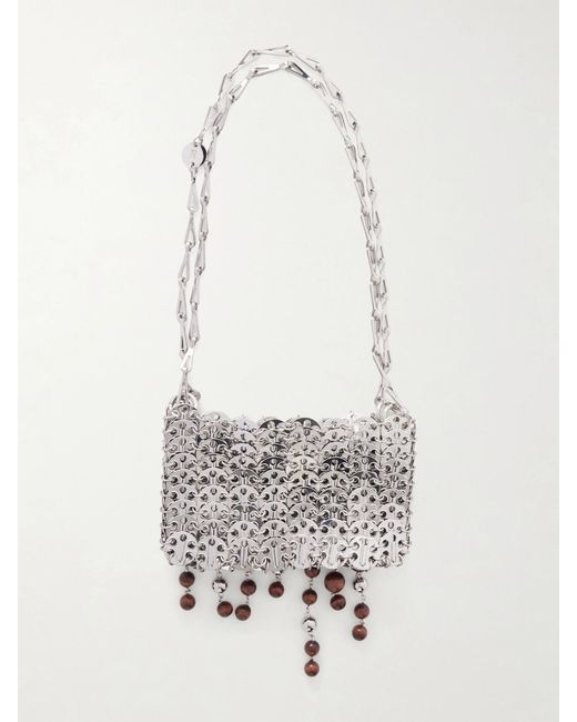 Rabanne White 1969 Nano Fringed Beaded Chainmail Shoulder Bag
