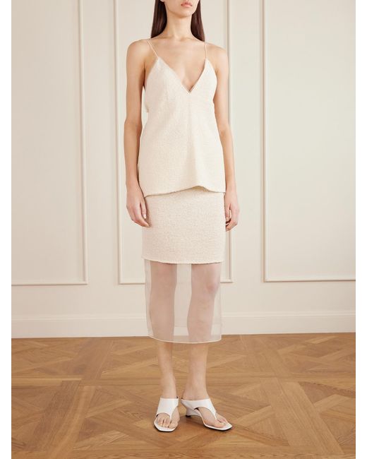 Khaite Natural Sybil Layered Cotton-Blend Bouclé And Organza Midi Skirt