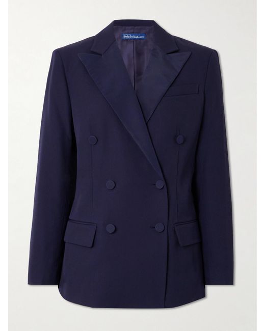 Polo Ralph Lauren Blue Doppelreihiger Blazer Aus Wolle Mit Satinbesätzen Aus Maulbeerseide