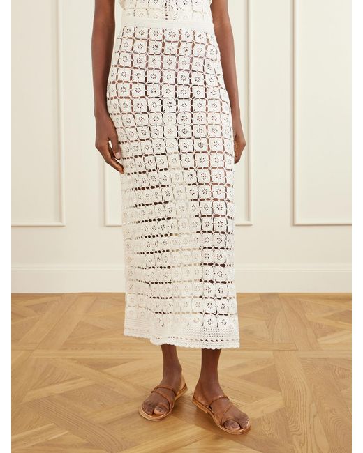 Calle Del Mar White Tea Party Crochet Midi Skirt
