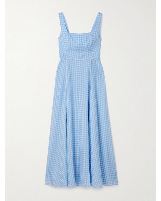 La Ligne Blue Gingham Silk Midi Dress