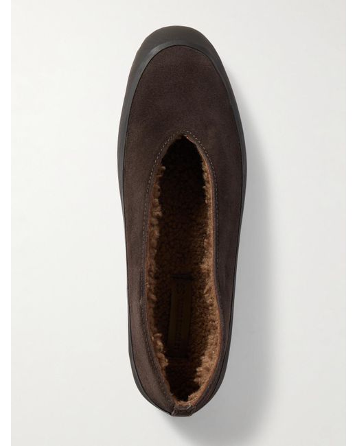 Le Monde Beryl Brown Ballerinas Aus Veloursleder Mit Shearling-Futter