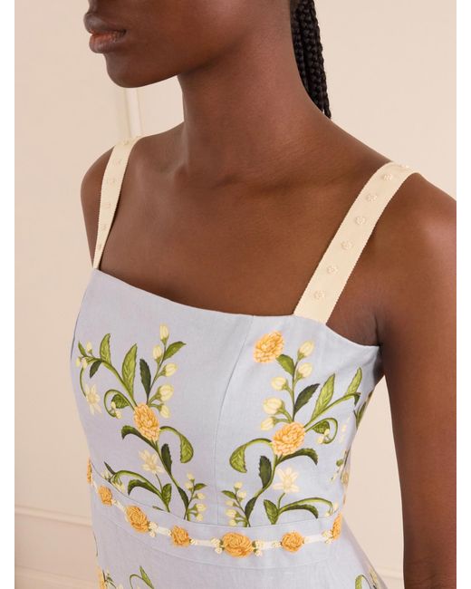Agua Bendita White Cinefila Floral-Printed Linen Maxi Dress