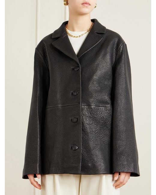 Rohe Black Paneled Textured-Leather Jacket