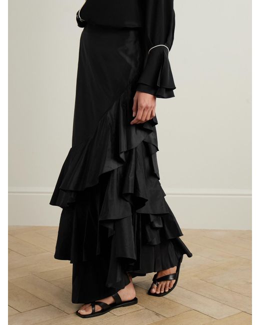 Johanna Ortiz Black Spirit Of Exploration Asymmetrischer Maxirock Aus Seide Mit Rüschen