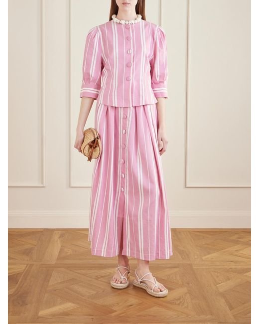 D'Estree Pink Jasper Striped Cotton, Tencel And Linen-Blend