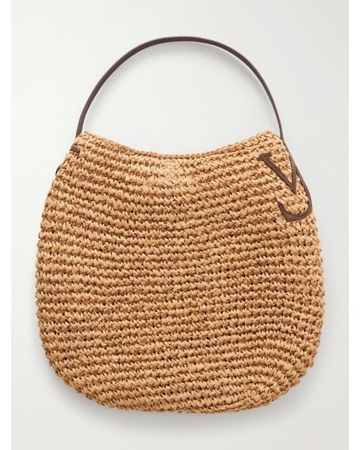 J.W. Anderson Natural Bulb Large Suede-Trimmed Raffia Tote