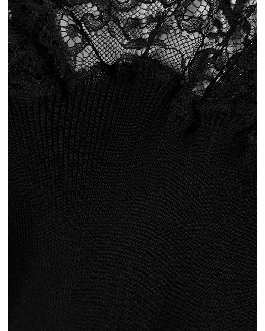 Saint Laurent Black Top Aus Geripptem Seiden-Jersey Mit Spitzenbesatz