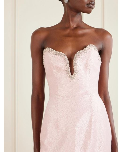 Clio Peppiatt Pink Selene Embellished Scalloped Strapless Satin-Crepe Gown