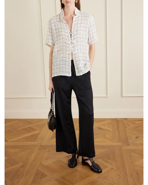 Totême Blue Cotton And Silk-Blend Wide-Leg Pants