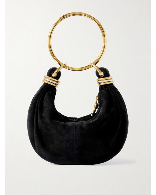 Sac Porté Épaule En Daim À Finitions En Cuir Et À Ornements Bracelet Small Chloé en coloris Black